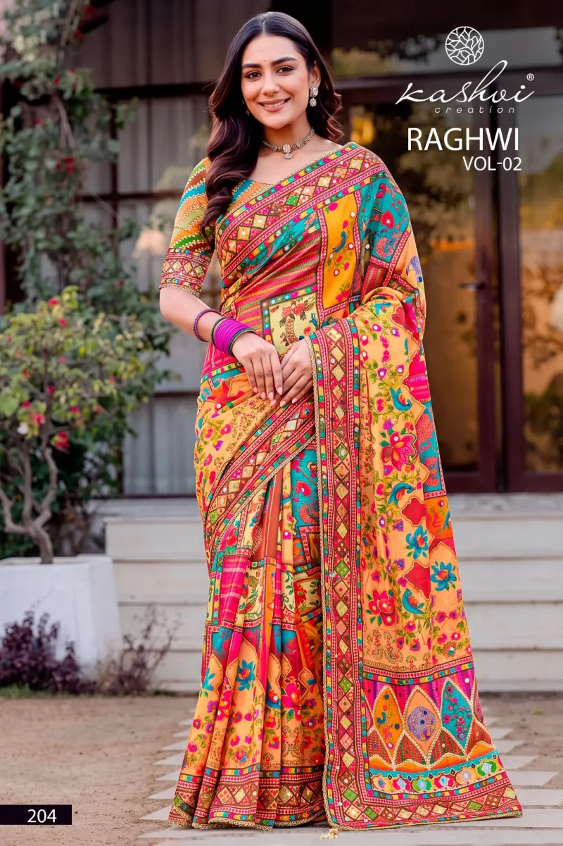 Raghwi Vol 2 By Kashvi Chinon Printed Beads Saree 